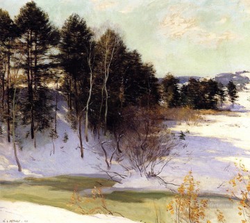 ウィラード・メトカーフ Painting - 雪解けの小川の風景 ウィラード・リロイ・メトカーフ